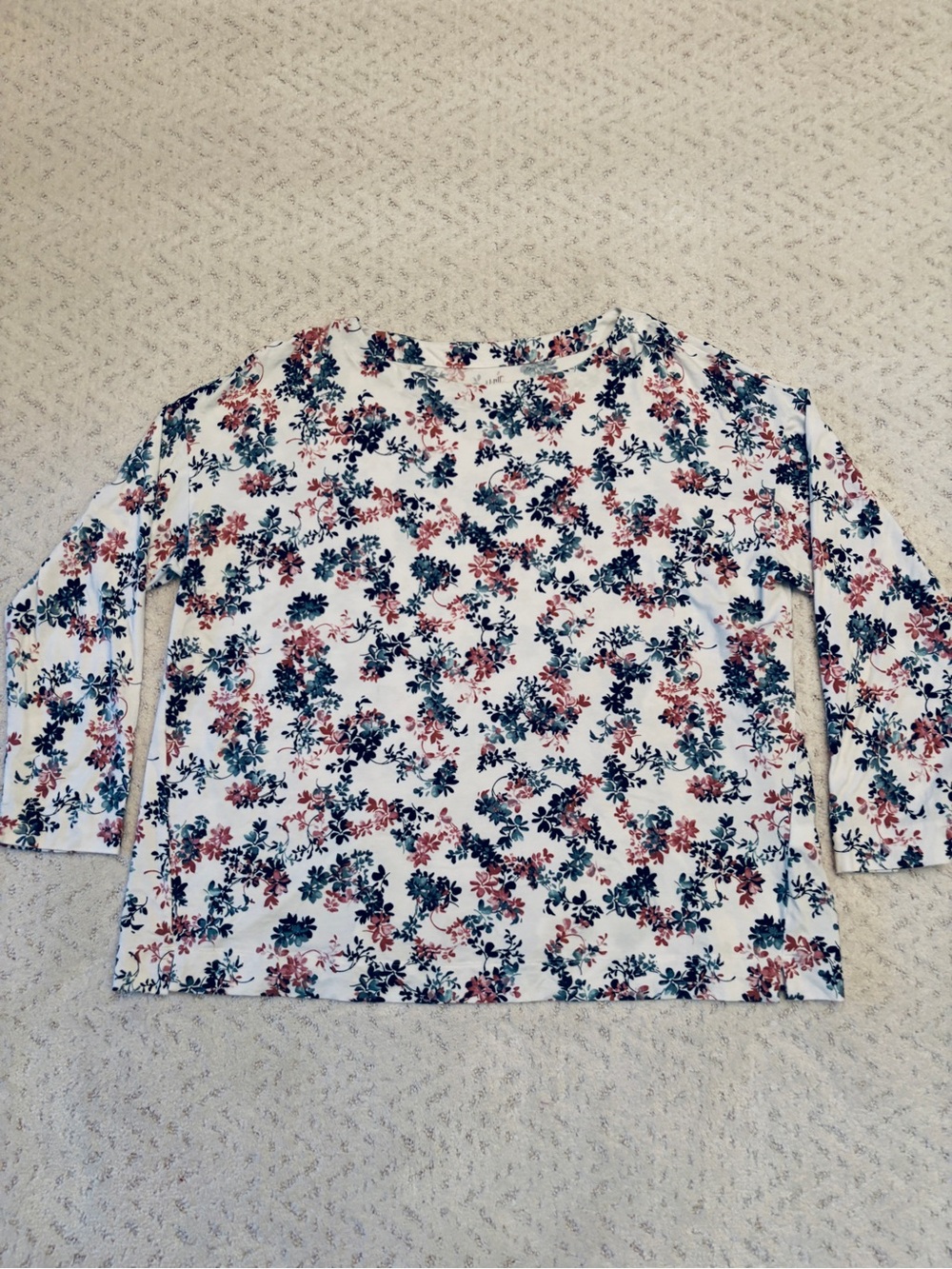 J Jill Floral Long Sleeve Tee Size XL Luxe Supima Cotton Forward Seam Tee